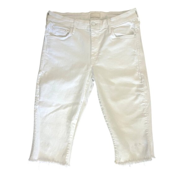 Mother The Looker Crop Jeans Fairest Off Them All White Denim Shorts Size 28 - Picture 14 of 16